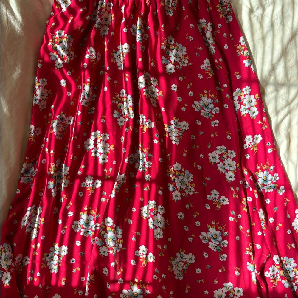 LOFT Red Pleated Maxi Skirt Resort Wear